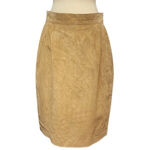 Vintage Danier Tan Knee Length Leather Suede Pencils Skirt Woman’s 16